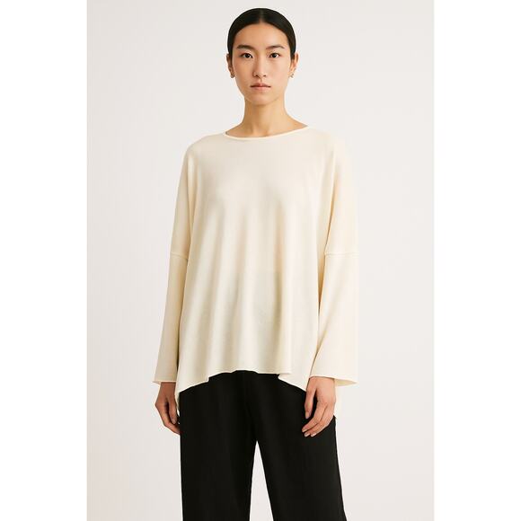 Eskandar Lagenlook A-Line Sweater Bateau Neck Raw Edge Oversized Luxury Knit - Picture 10 of 10